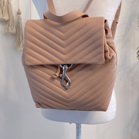 Rebecca Minkoff leather quilted backpack Edie Flap bag neutral minimalist gift main image 11